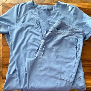 White Cross Scrub Set - Women's Ceil Blue Top Medium and Pants Large